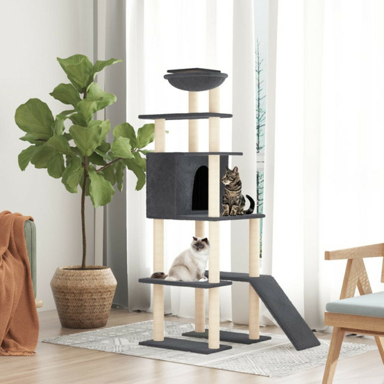 Arbre à chat avec griffoirs en sisal gris foncé 166 cm