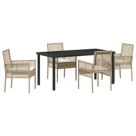 Ensemble de salle à manger de jardin 5 pièces avec coussins beige poly rattan