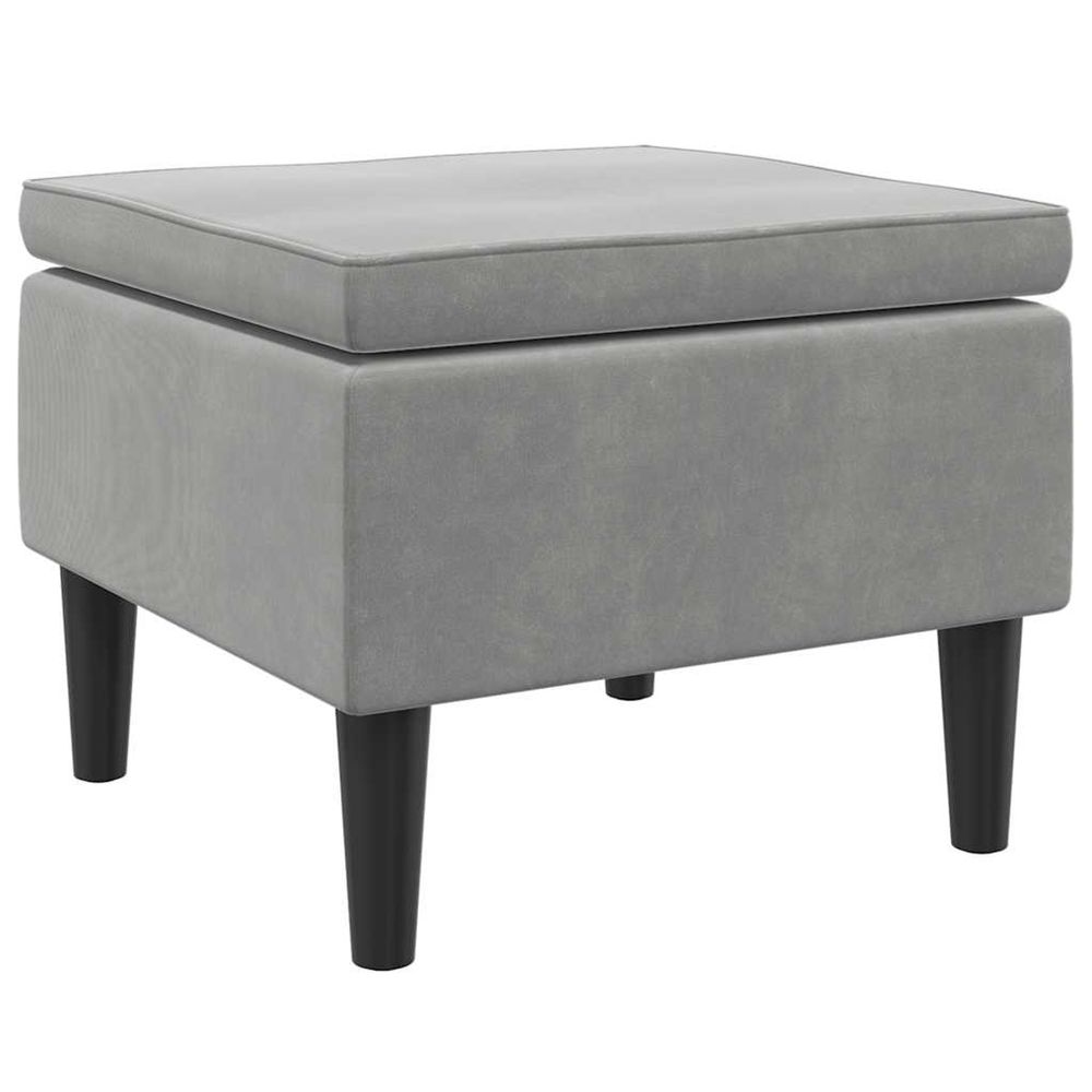 Tabouret avec pieds en bois et velours gris clair