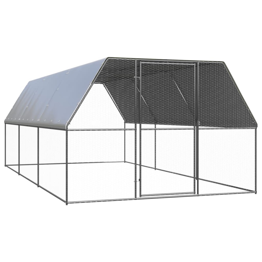Poulailler enclos cage poules d'extérieur 3 x 6 x 2 m acier galvanisé argent