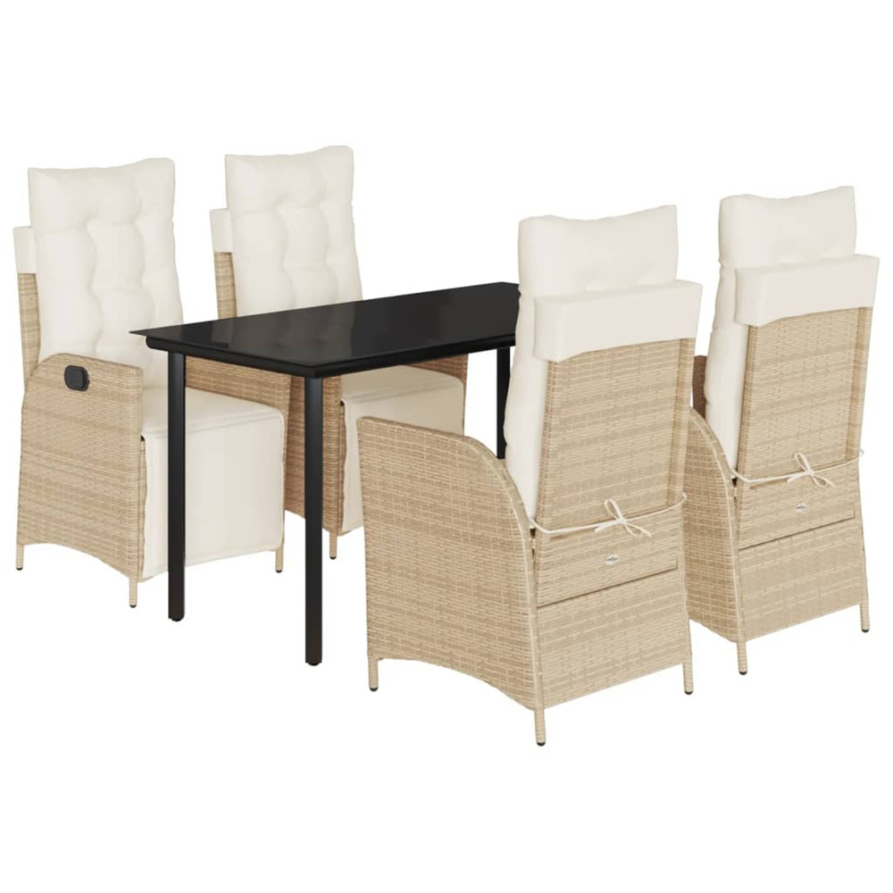 Ensemble à manger de jardin avec coussins 5pcs beige poly rotin