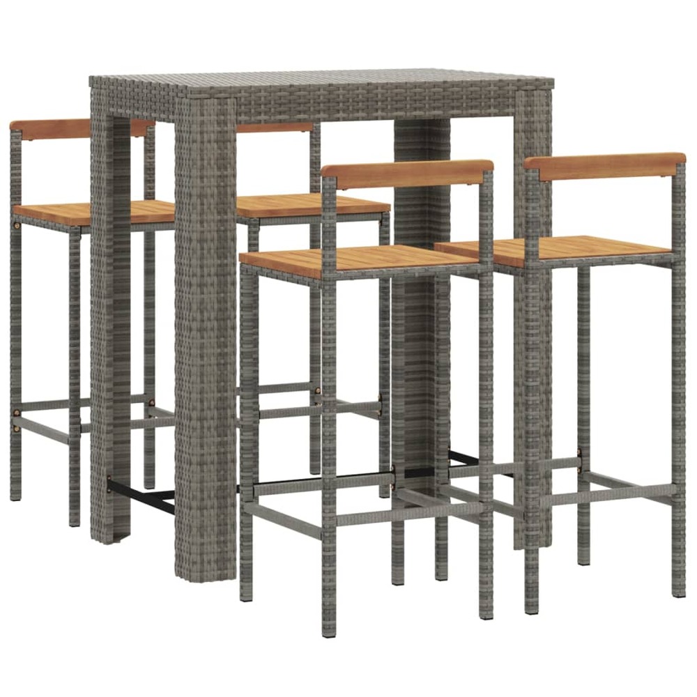 Ensemble de bar de jardin meuble extérieur terrasse 5 pièces gris poly rotin/bois massif acacia