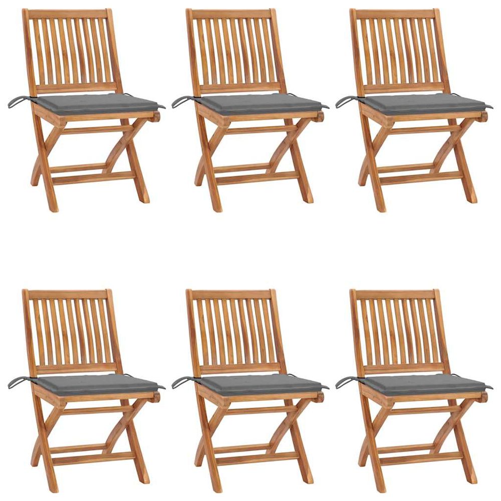 Chaises pliantes avec coussins, 6 pièces, en teck massif