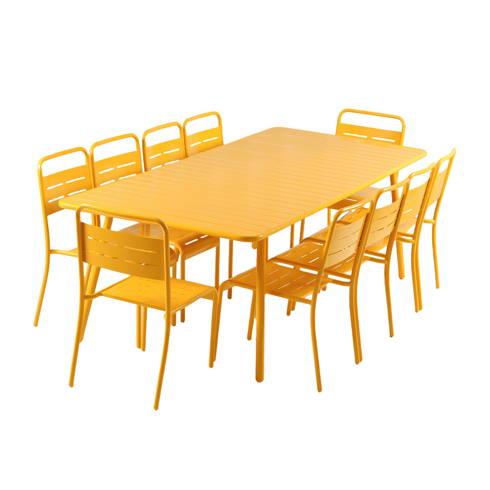 Ensemble table de jardin 234 cm et 10 chaises jaune bergame