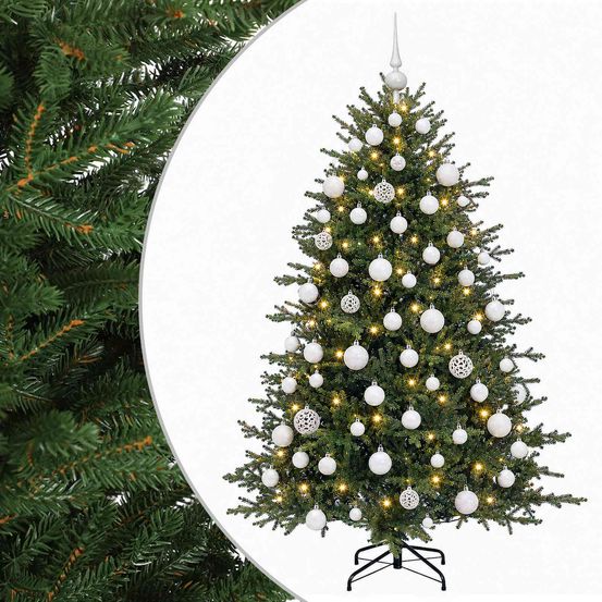 Sapin de noël artificiel avec boules 180 cm 300 led blanc chaud