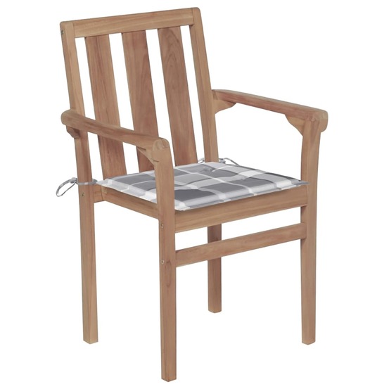 Chaises de jardin lot de 2 avec coussins à carreaux gris teck