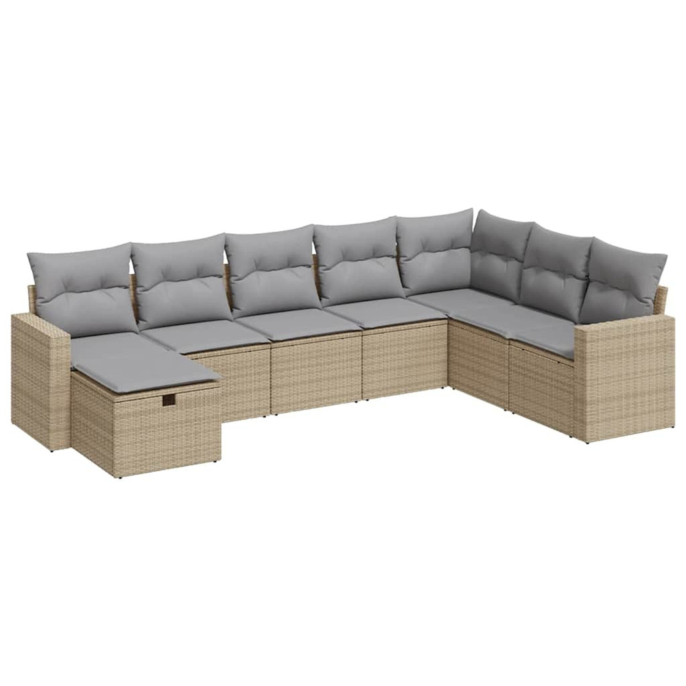 Salon de jardin avec coussins 8 pcs beige résine tressée