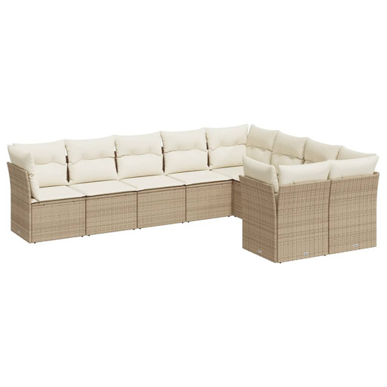 Salon de jardin avec coussins 9 pcs beige résine tressée