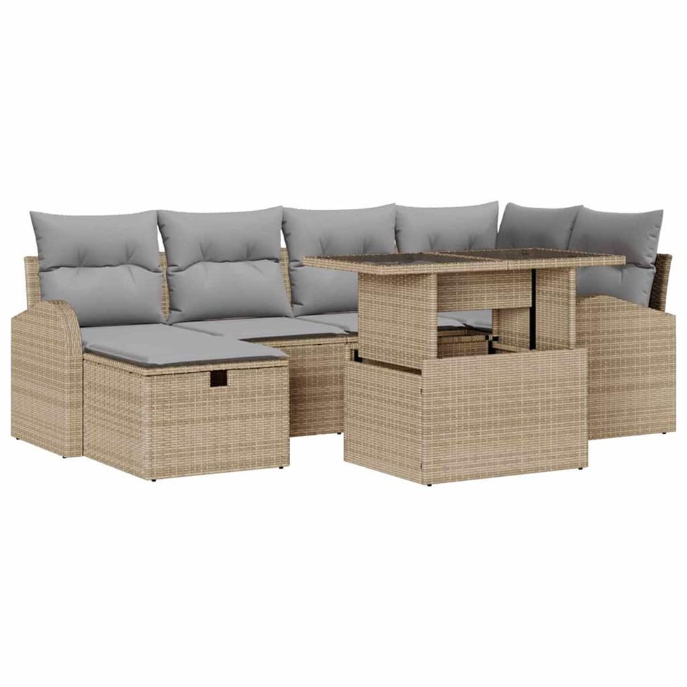 Ensemble de canapé de jardin 7 pc beige polyrotin