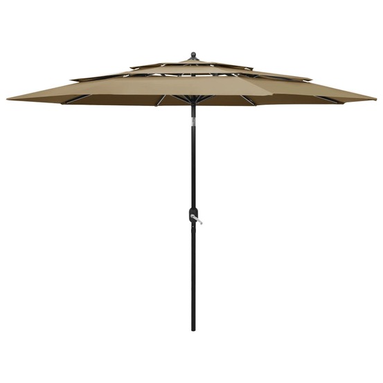 Parasol à 3 niveaux avec mât en aluminium 3 m taupe