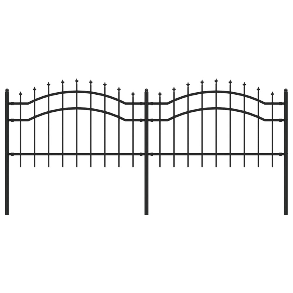 Clôture de jardin avec dessus en forme de lance, noire, 239 x 75 cm, acier thermolaqué