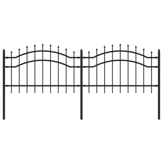 Clôture de jardin avec dessus en forme de lance, noire, 239 x 75 cm, acier thermolaqué