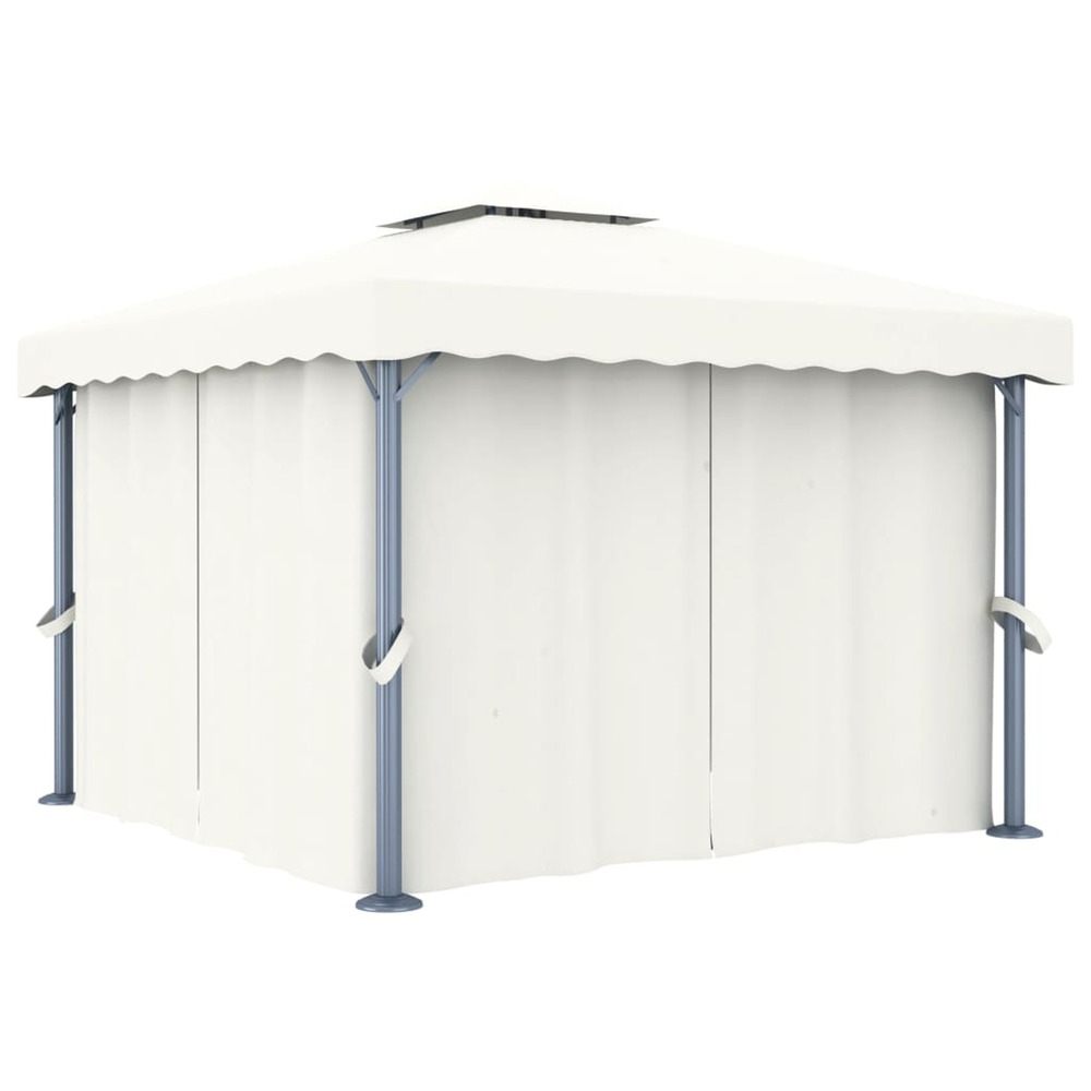 Tonnelle avec rideau 3x3 m blanc crème aluminium
