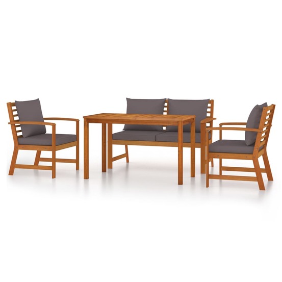 Ensemble à manger de jardin 4 pcs coussins bois acacia