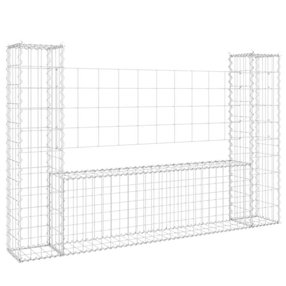 Panier de gabion en forme de u avec 2 poteaux fer 140x20x100 cm
