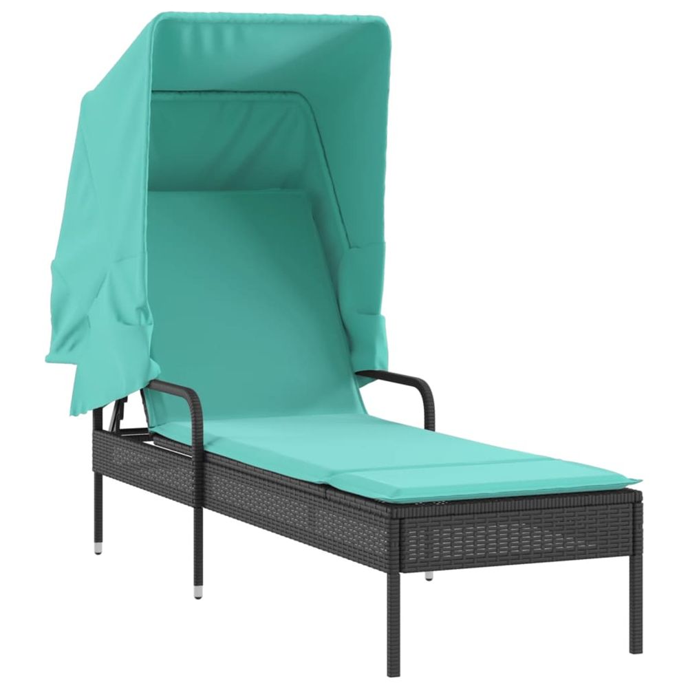 Chaise longue avec auvent noir résine tressée bain de soleil