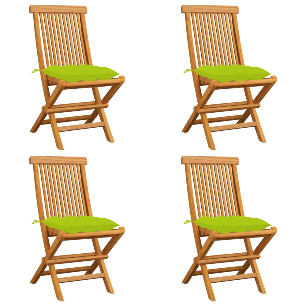 Chaises de jardin avec coussins vert vif lot de 4 bois de teck