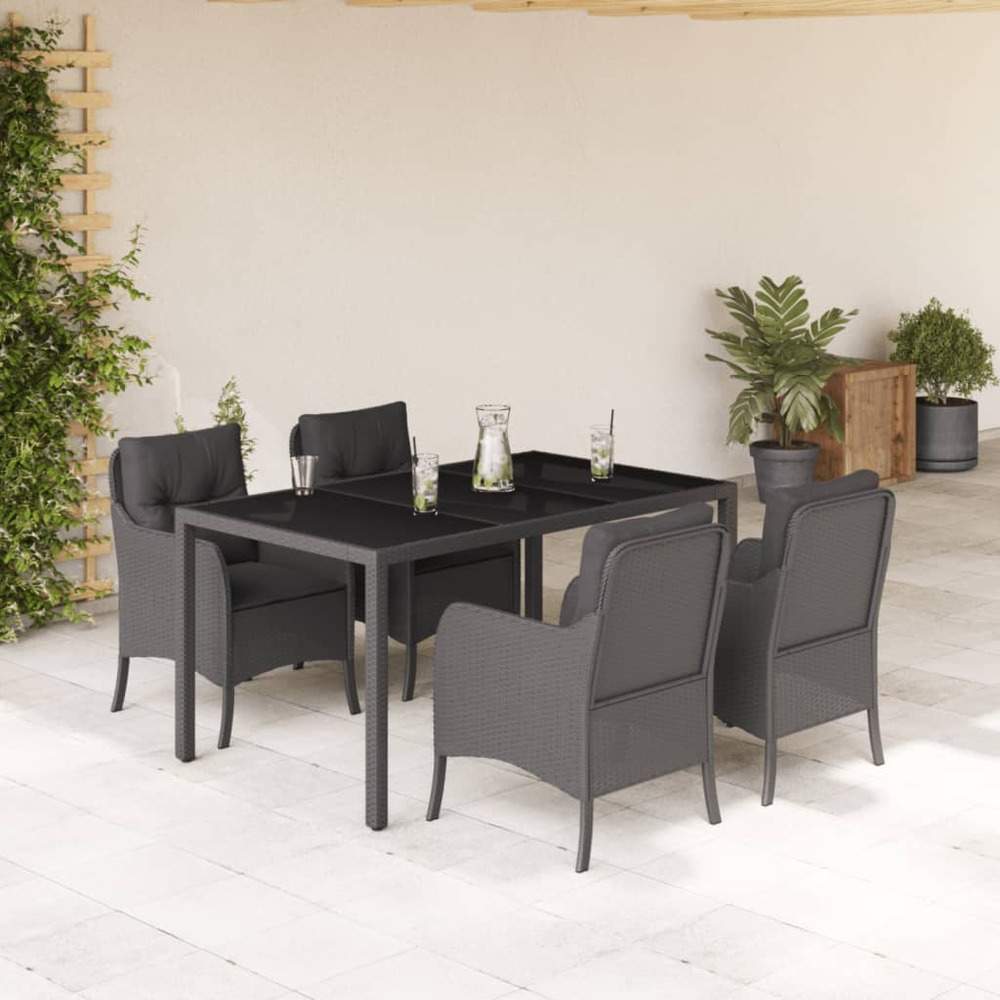 Ensemble à manger de jardin coussins 5pcs noir résine tressée