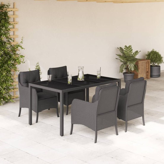 Ensemble à manger de jardin coussins 5pcs noir résine tressée
