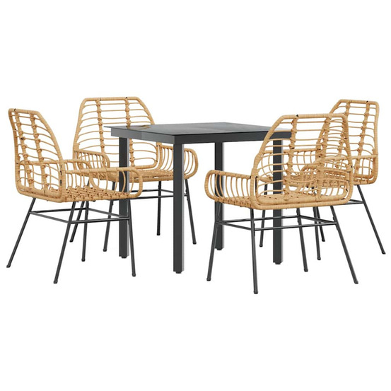 Ensemble à manger jardin 5pcs marron poly rotin verre