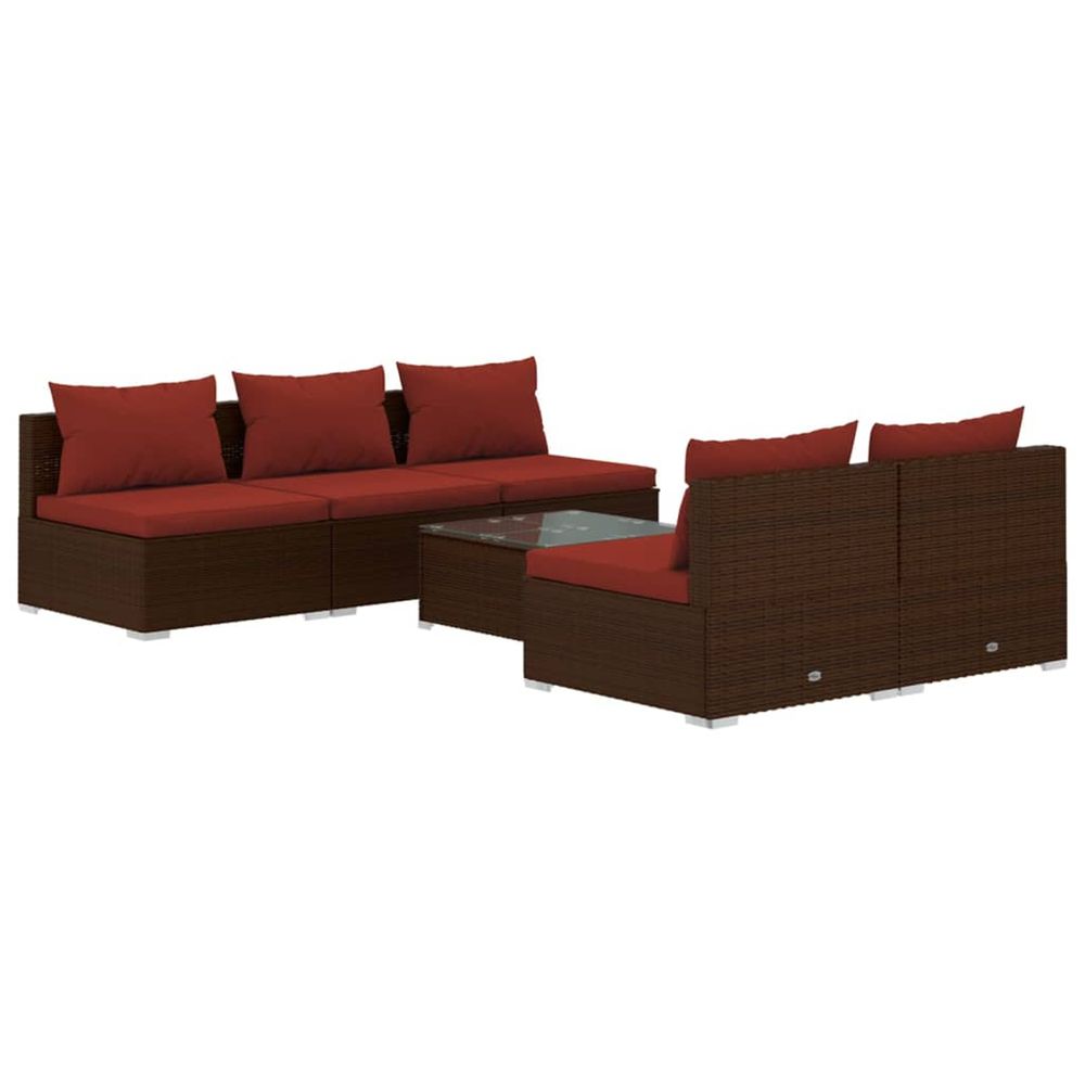Salon de jardin 6 pcs avec coussins résine tressée marron