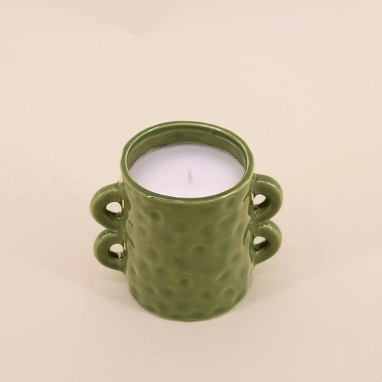 Bougie en céramique verte anses multiples 12cm