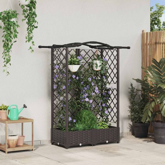Jardinière treillis polypropylène jardin plantes grimpantes 124cm marron