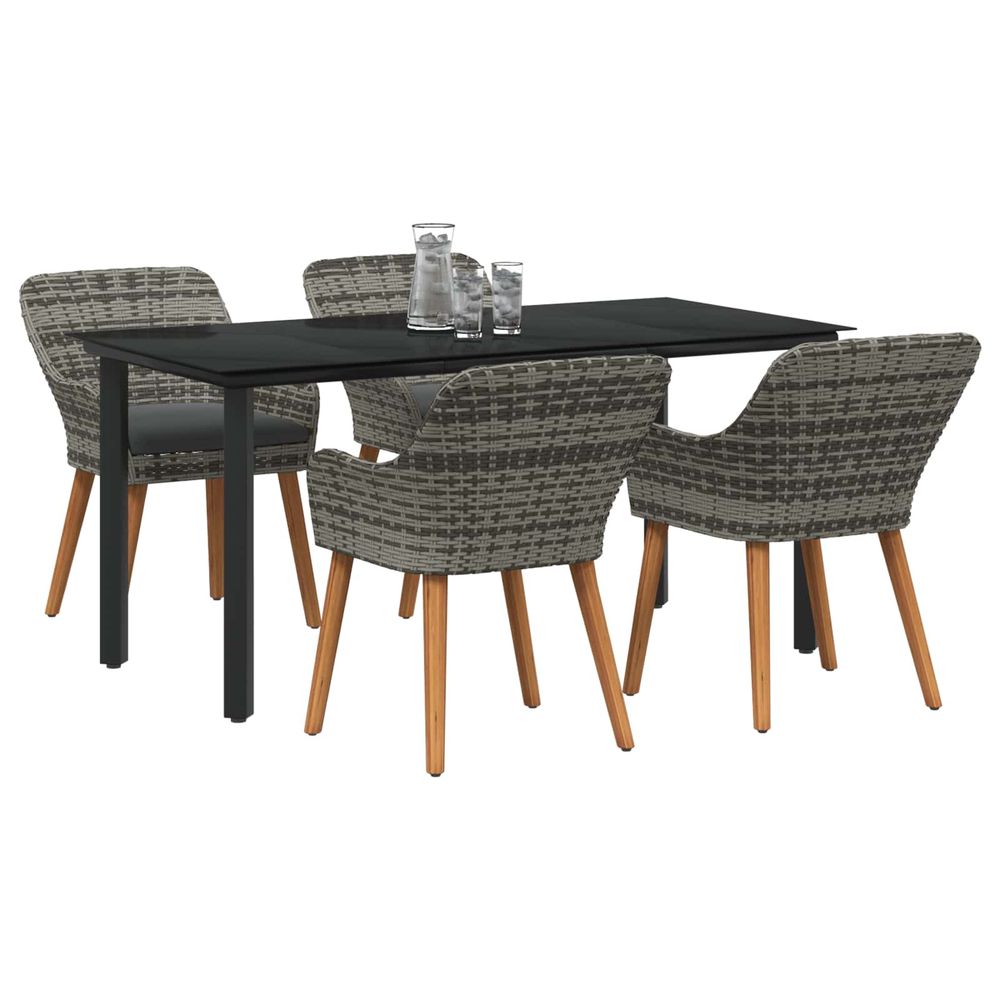 Ensemble de salle à manger pour jardin 5 pc gris polyrotin