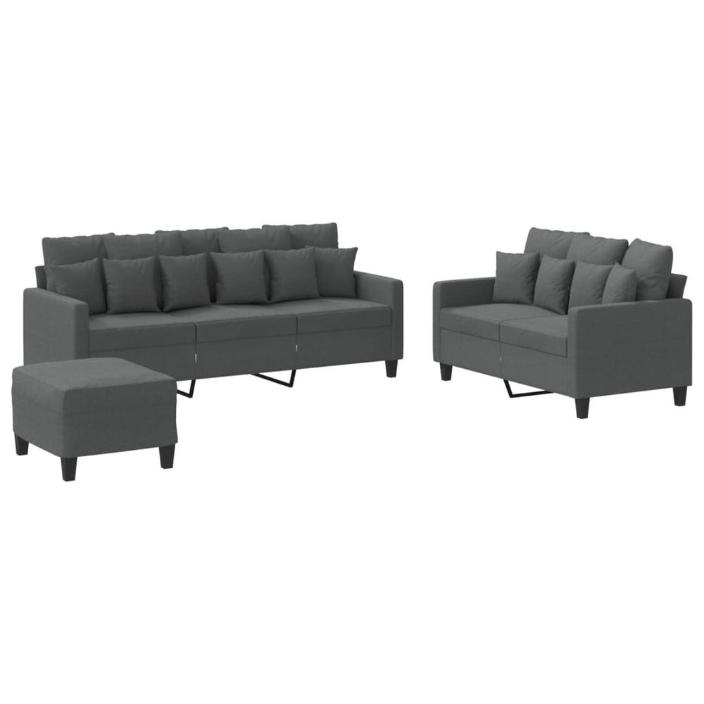 Ensemble de canapés 3 pcs avec coussins gris foncé tissu