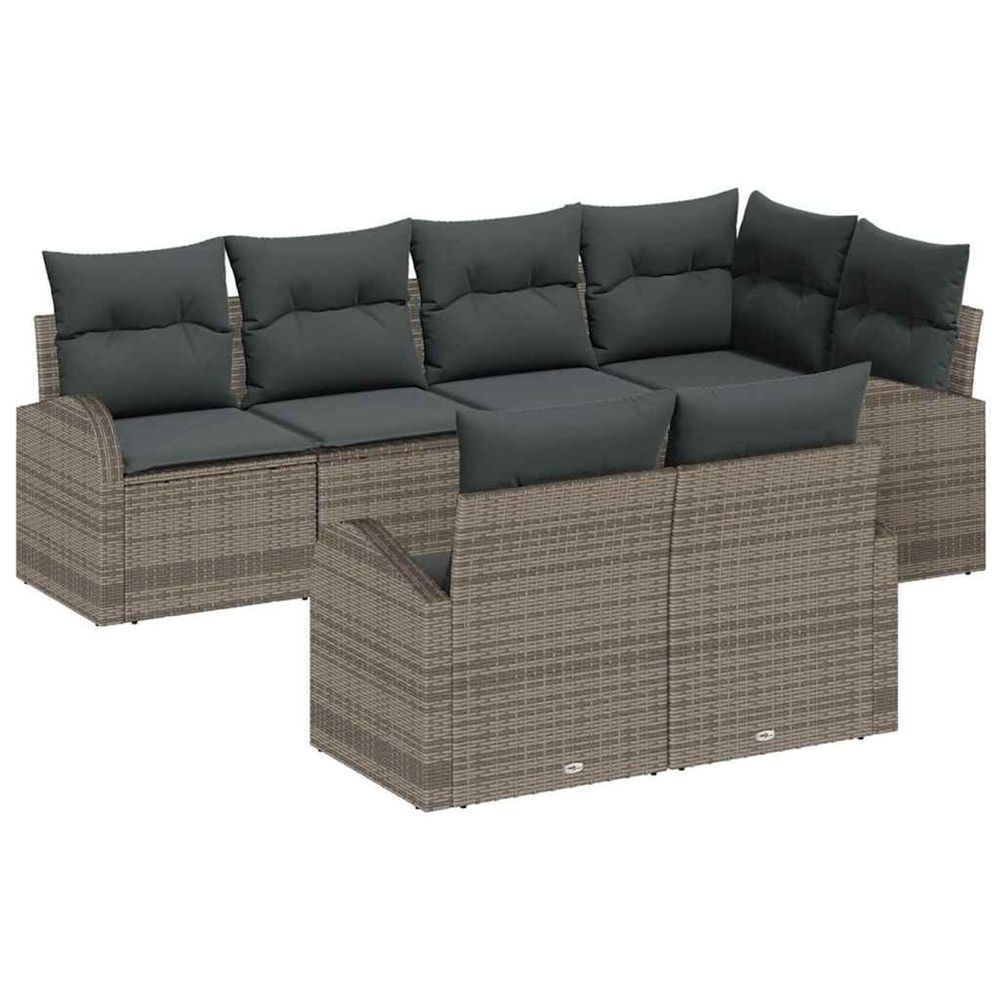 Ensemble de canapé de jardin 7 pc gris polyrotin