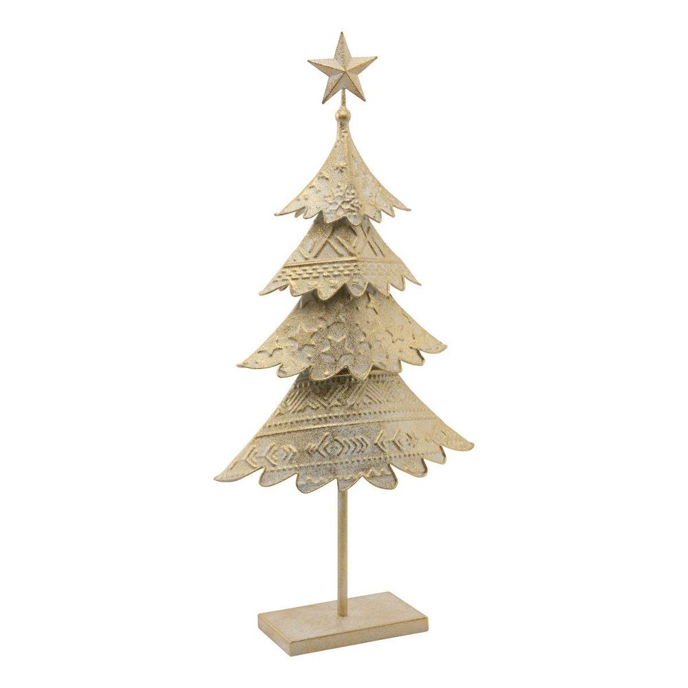 Sapin de noël décoratif en métal or et blanc h. 77,5 cm