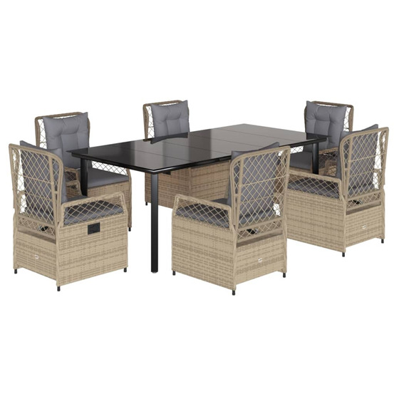 Ensemble à manger de jardin et coussins 7 pcs beige poly rotin