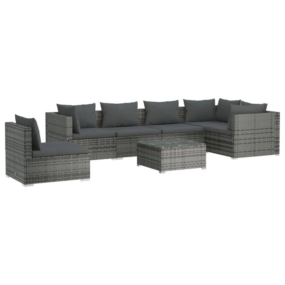 Salon de jardin 7 pcs avec coussins résine tressée gris