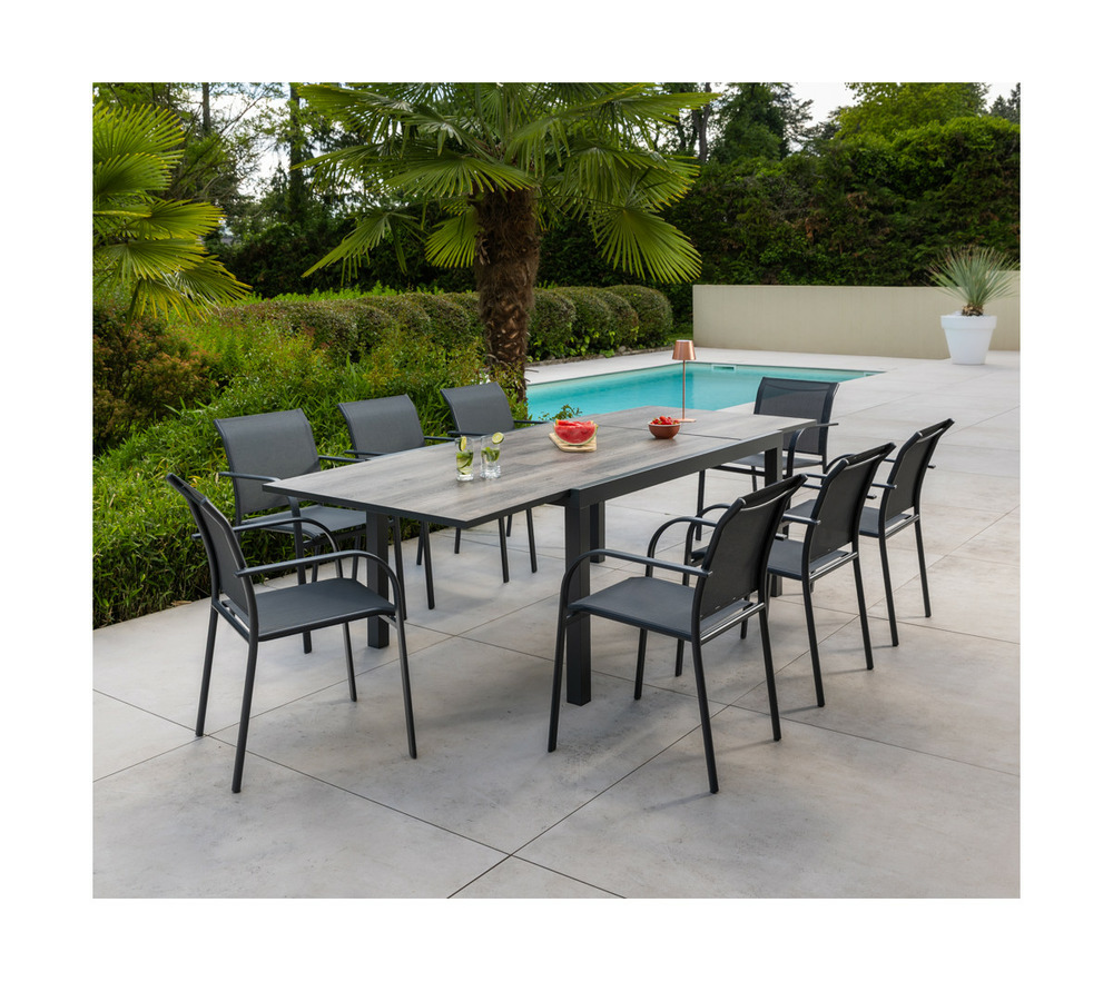 Ensemble table et chaises de jardin - 8 places - gris anthracite - guethariziers chêne brun