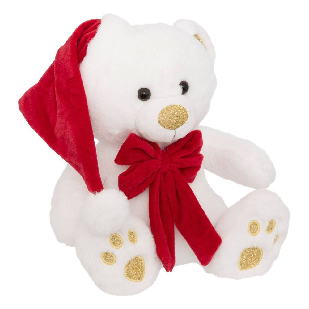 Peluche ours de noël blanc bonnet h. 25 cm