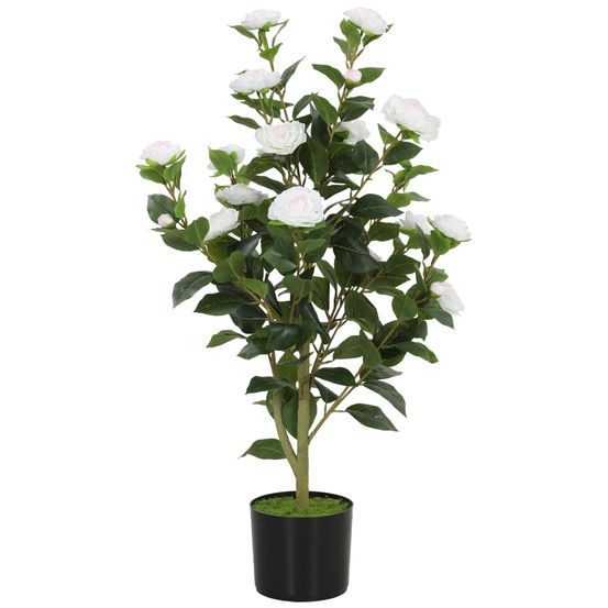 Camélia artificiel blanc peva polyester 90 cm en pot noir décoration intérieure