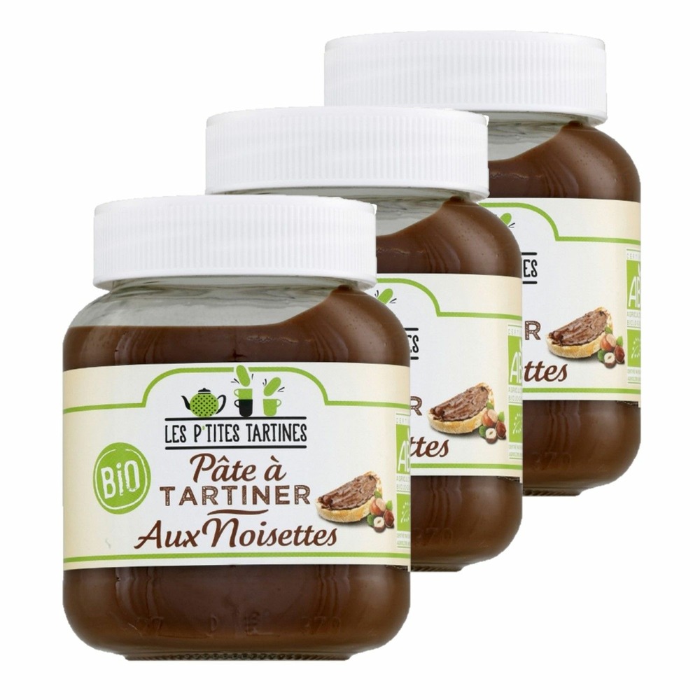 Lot 3x pâte à tartiner bio aux noisette - les p'tites tartines - pot 350g
