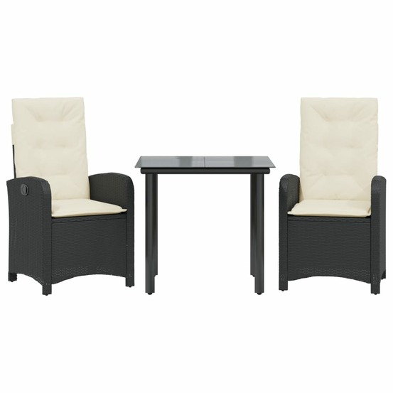 Ensemble à manger de jardin avec coussins 3 pcs noir
