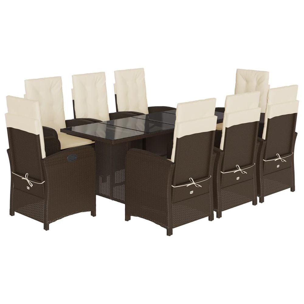 Ensemble à manger de jardin et coussins 9 pcs marron poly rotin