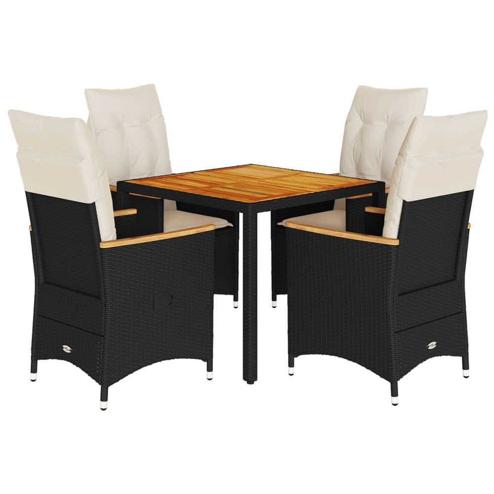 Ensemble à manger de jardin coussins 5pcs noir résine tressée