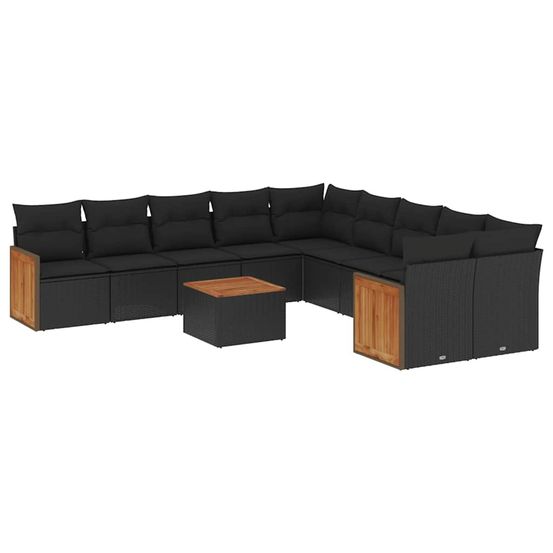 Salon de jardin 11 pcs avec coussins noir résine tressée
