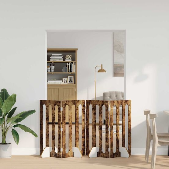 Barrière animaux bois intérieur panneaux pliables 201x90cm chêne fumé
