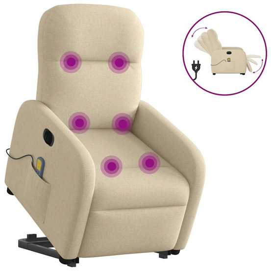 Fauteuil inclinable de massage électrique crème tissu