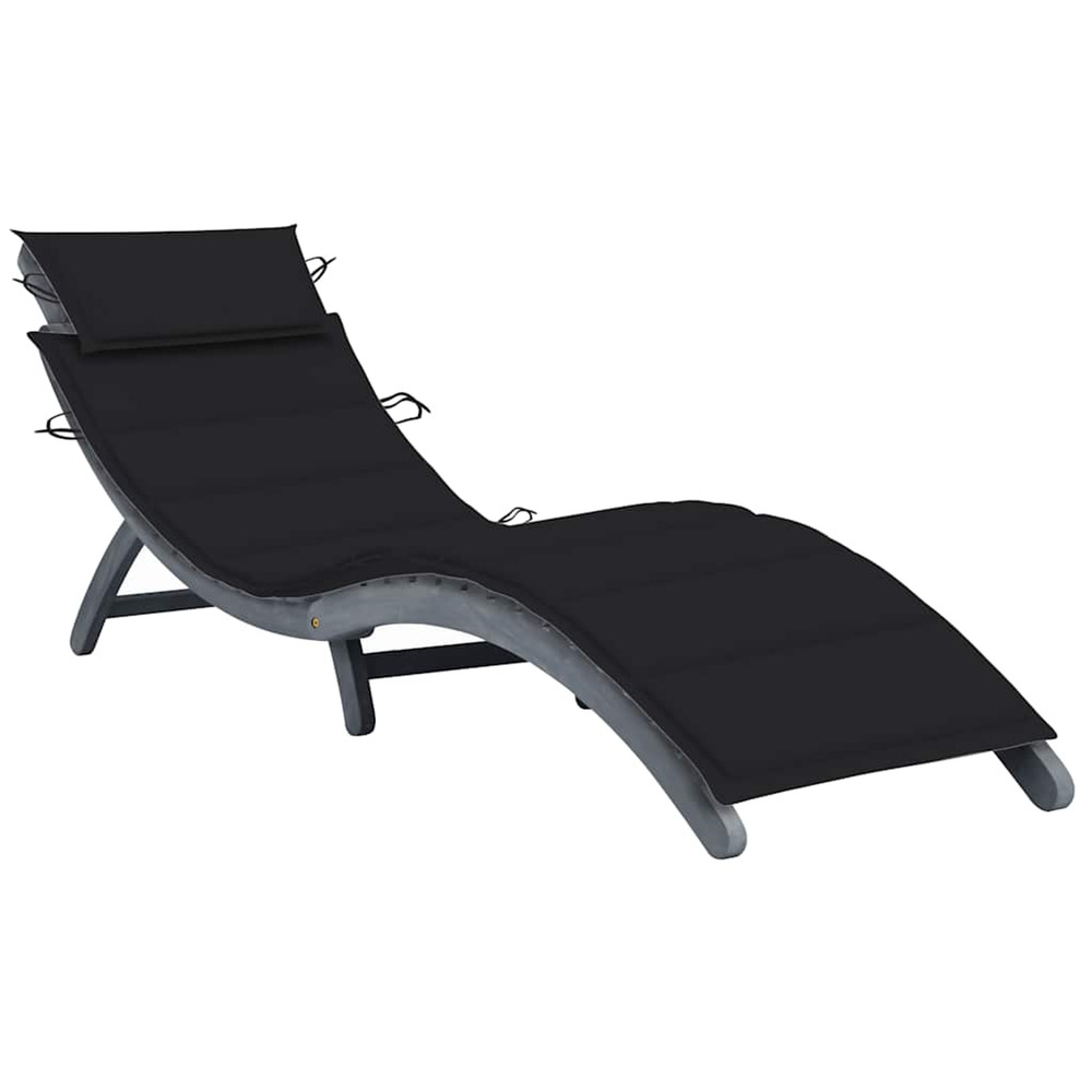 Chaise longue avec coussin gris bois d'acacia solide bain de soleil