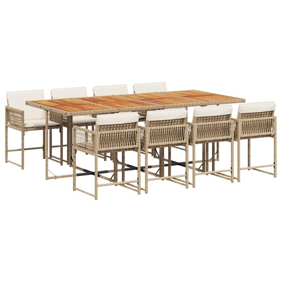 Ensemble à manger de jardin et coussins 9 pcs beige poly rotin