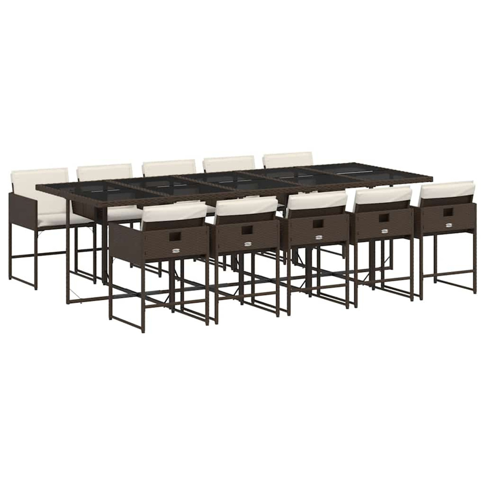 Ensemble à manger de jardin et coussins 11 pcs marron rotin