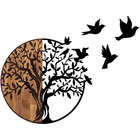 Décoration murale en bois et métal walnut arbre et oiseaux en vol