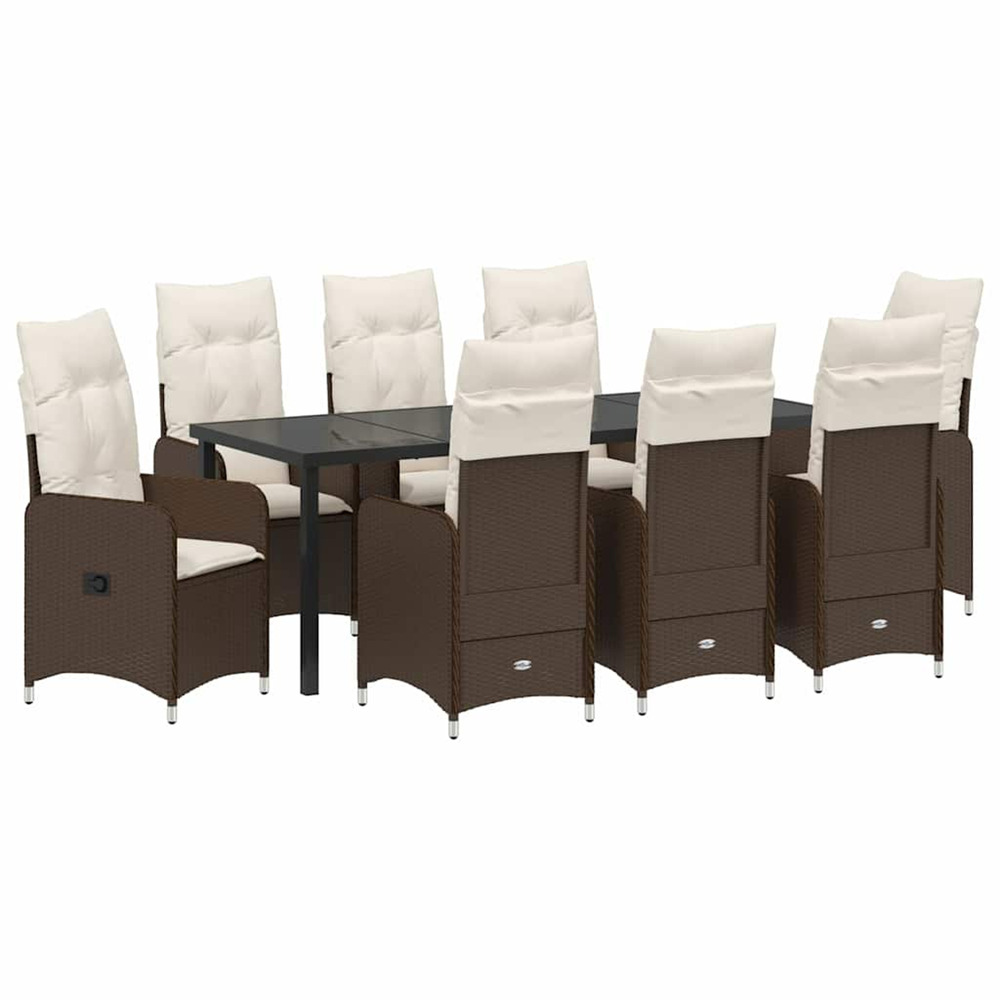 Ensemble de salle à manger pour jardin 9 pcs marron polyrotin