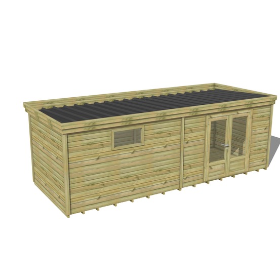 Abri de jardin bois pin traité autoclave 27mm - 7,29x2,64m / 19m2 - bac acier - plancher bois