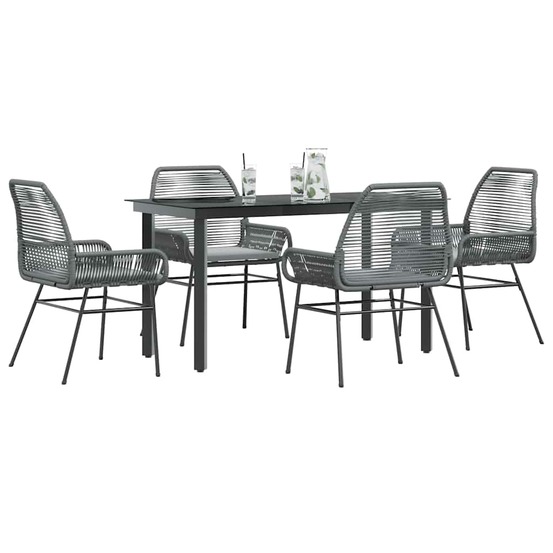Ensemble à manger jardin coussins 5 pcs gris poly rotin verre